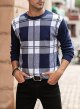 Mens Plaid Crewneck Sweaters Casual Soft Stretch Classic Fit Lightweight Knitted Sweater Pullover