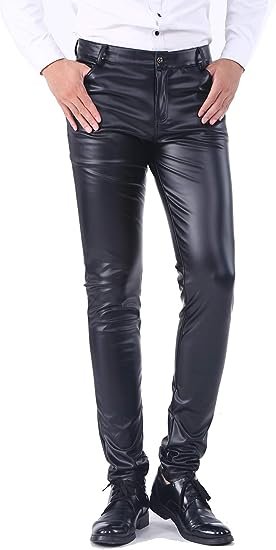 Men's Business Slim Fit Five Pockets Faux Leather Pants Jeans