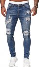 Men's Blue Slim Fit Jeans Stretch Destroyed Ripped Skinny